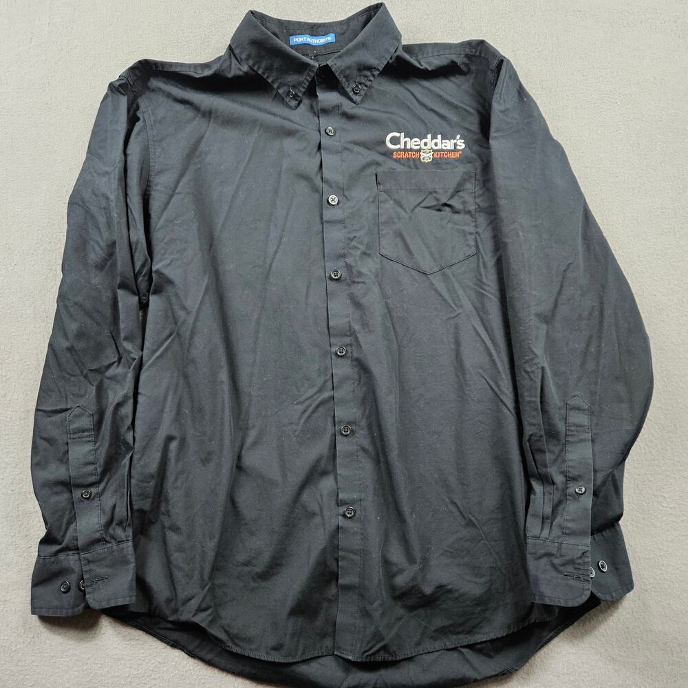 Cheddar's Shirt Work Uniform Button Up Long Sleeve Black Mens L Scratch Kitchen